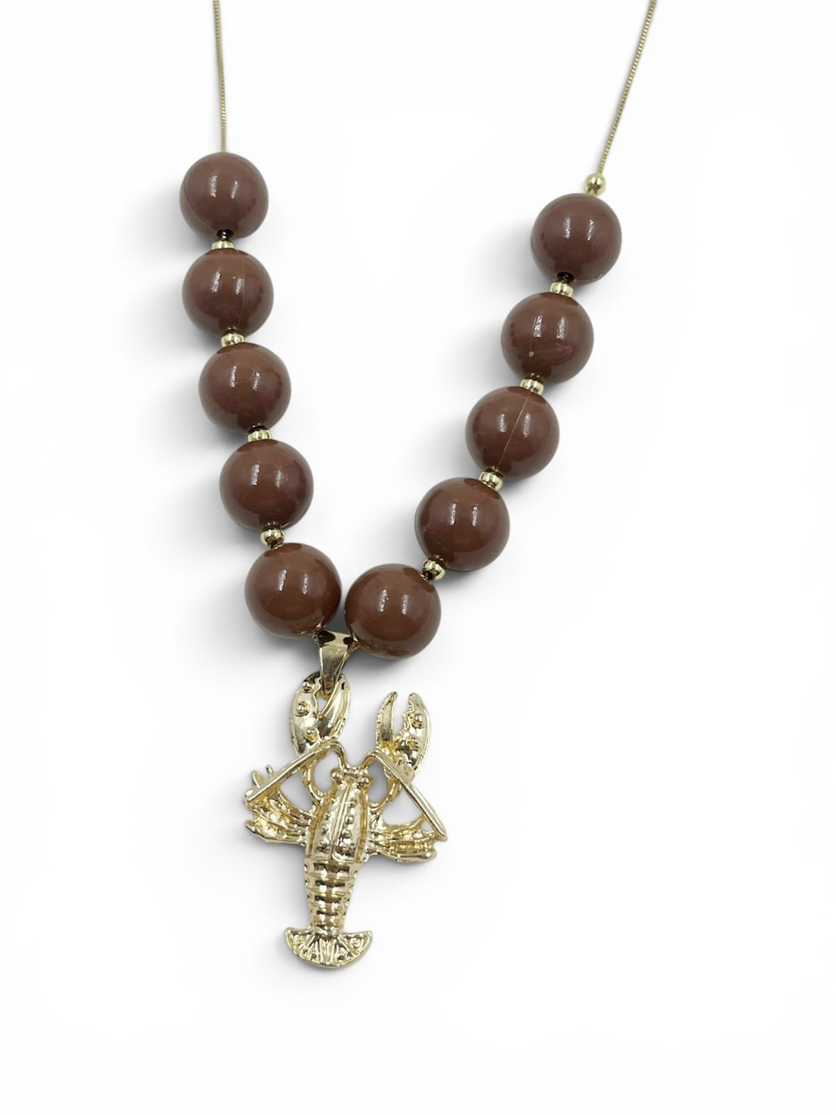 Collar Chunky de Langosta con cuentas decorativas y dije de langosta inspirado en el océano.