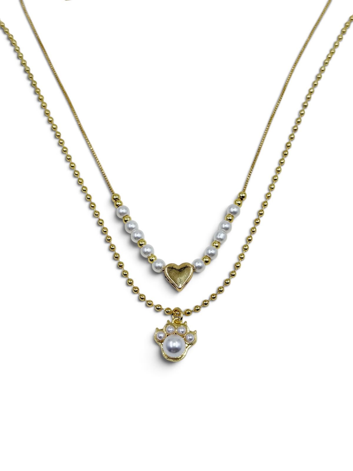 Collar Huella de Amor de dos cadenas con dijes de corazón y huella
