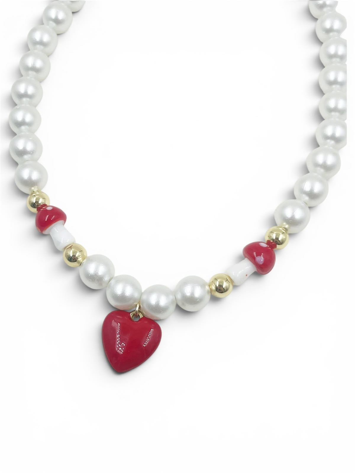 Gargantilla Paseo de Verano con perlas de cristal y dije de corazón para mujer.