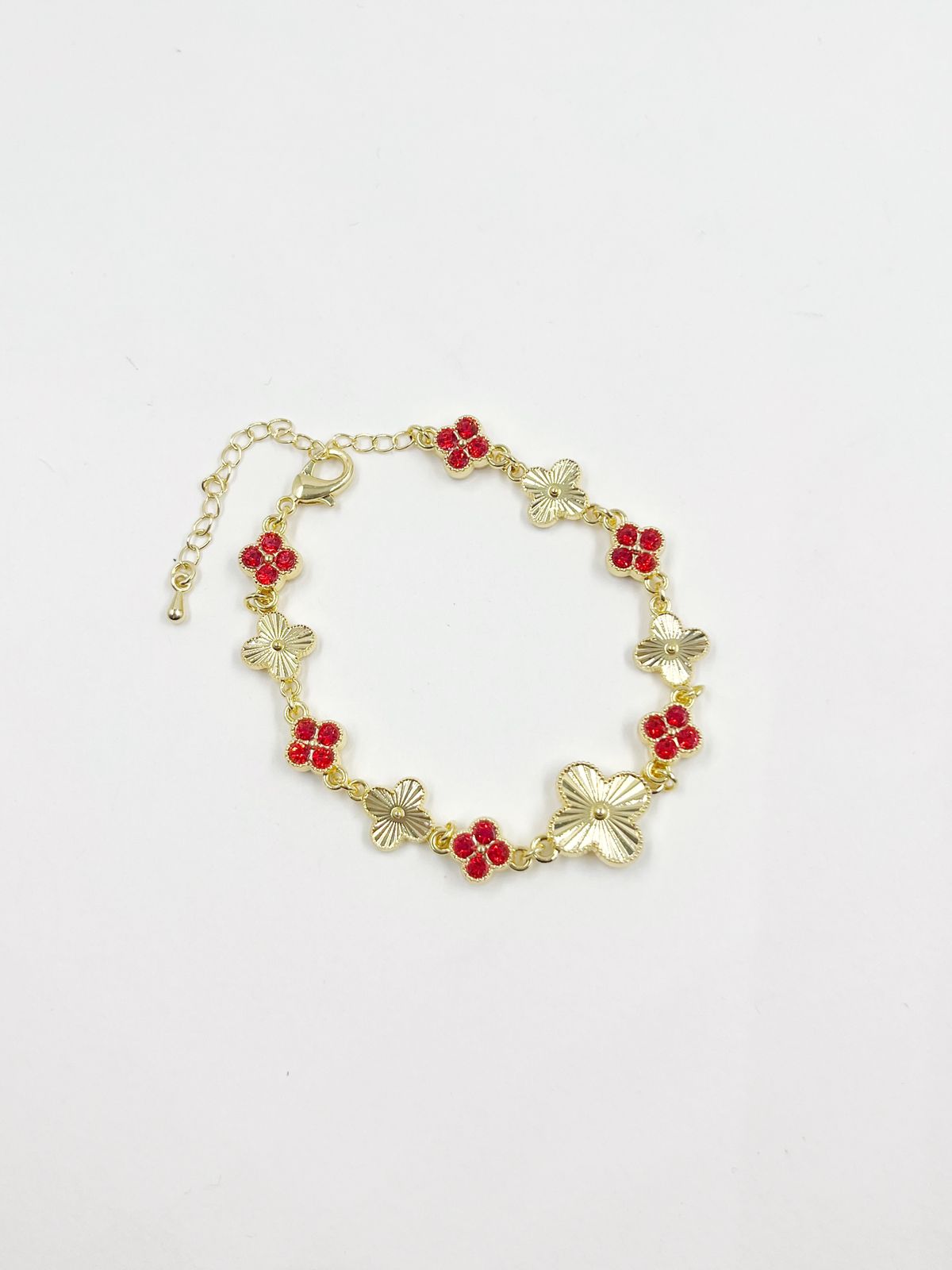 Pulsera en rodinado con incrustación de cristales en colores y tréboles dorados – Largo 17+5 cm