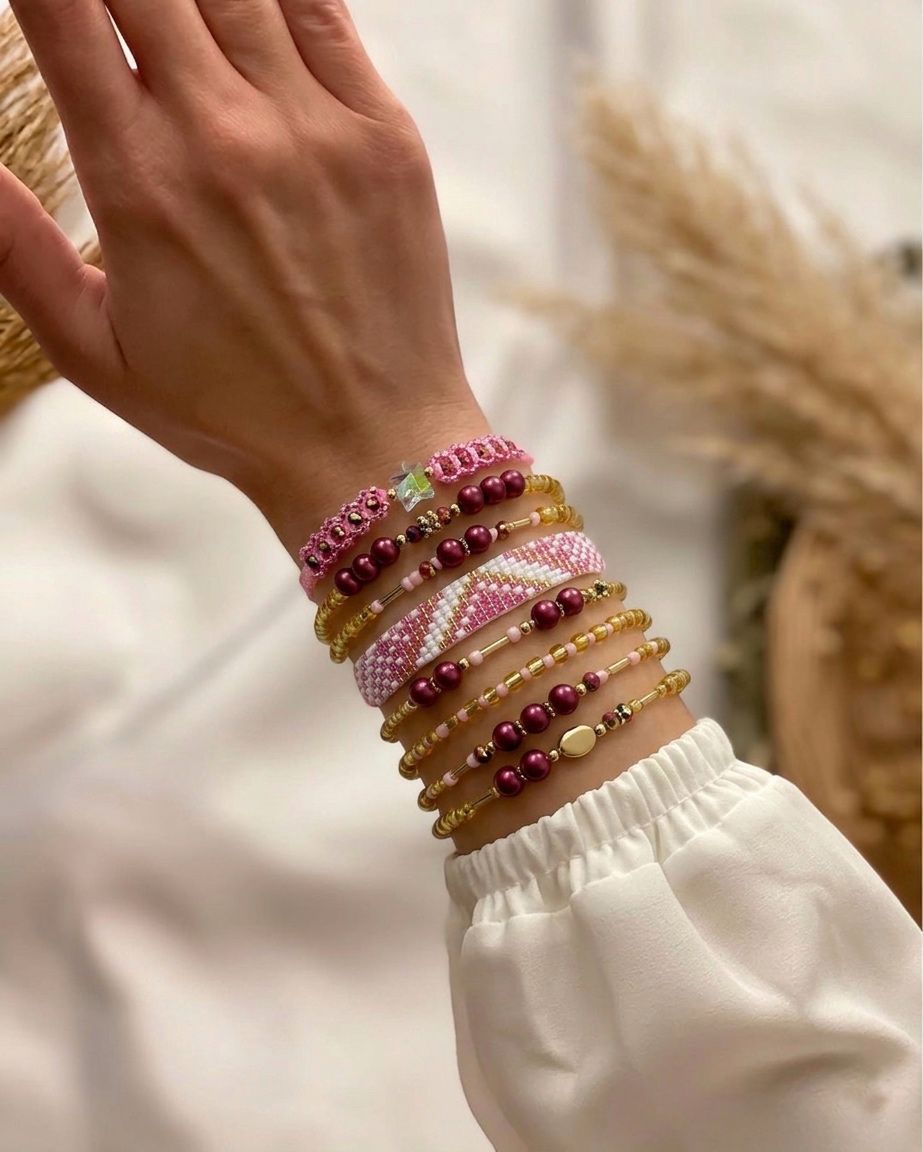 Pulsera Rosa y Vinotinto