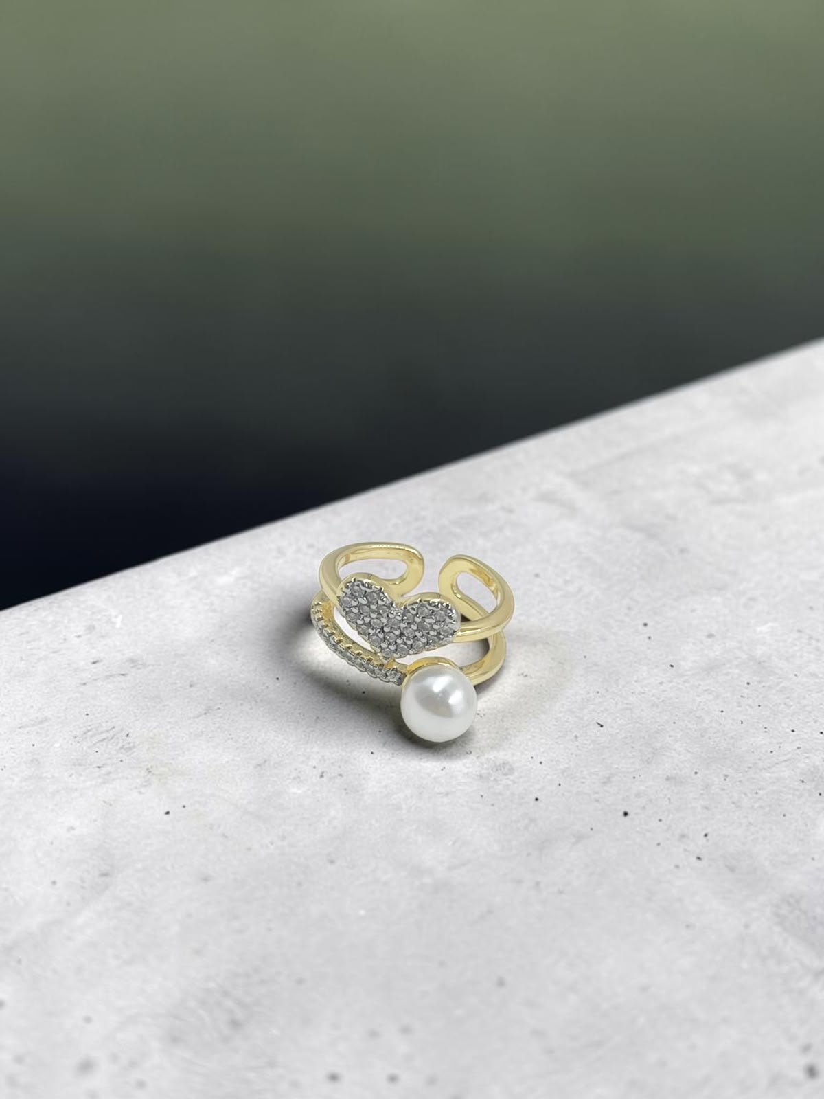 Anillo Corazón Diamantado Perlado