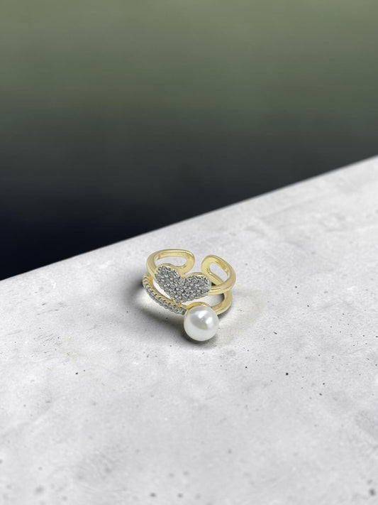 Anillo Corazón Diamantado Perlado