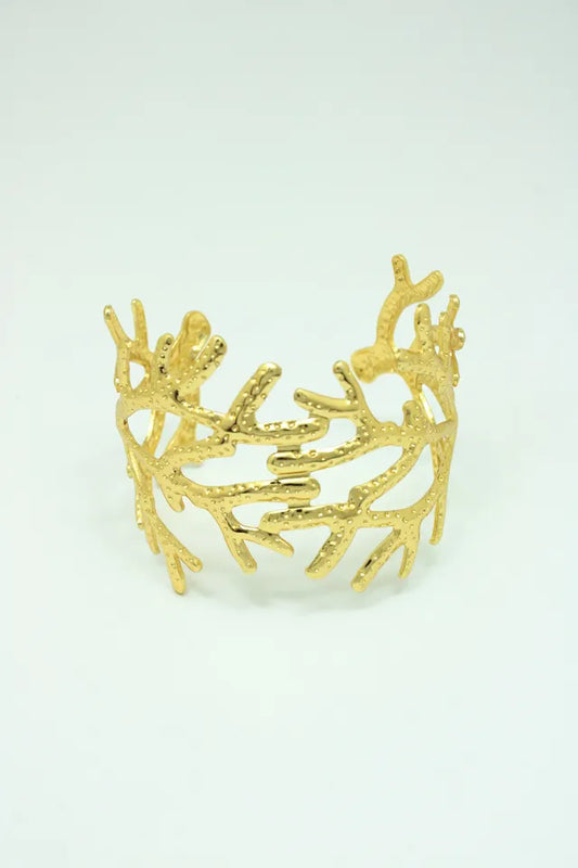 Brazalete Algas dorado ajustable para mujer
Brazalete ancho dorado elegante para brazo o antebrazo
Accesorio femenino moderno color dorado