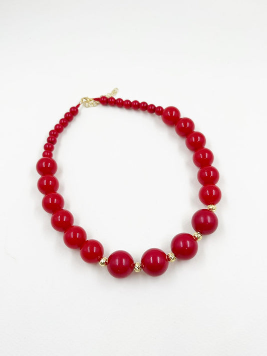 Collar artesanal en rodinado con hilo coreano, esferas acrílicas con vena dorada, perladas y balines diamantados – Largo 36+5 cm