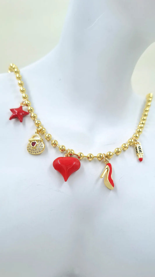 Collar Charms Fashion en cadena balines de rodio con dijes pintados y lacados