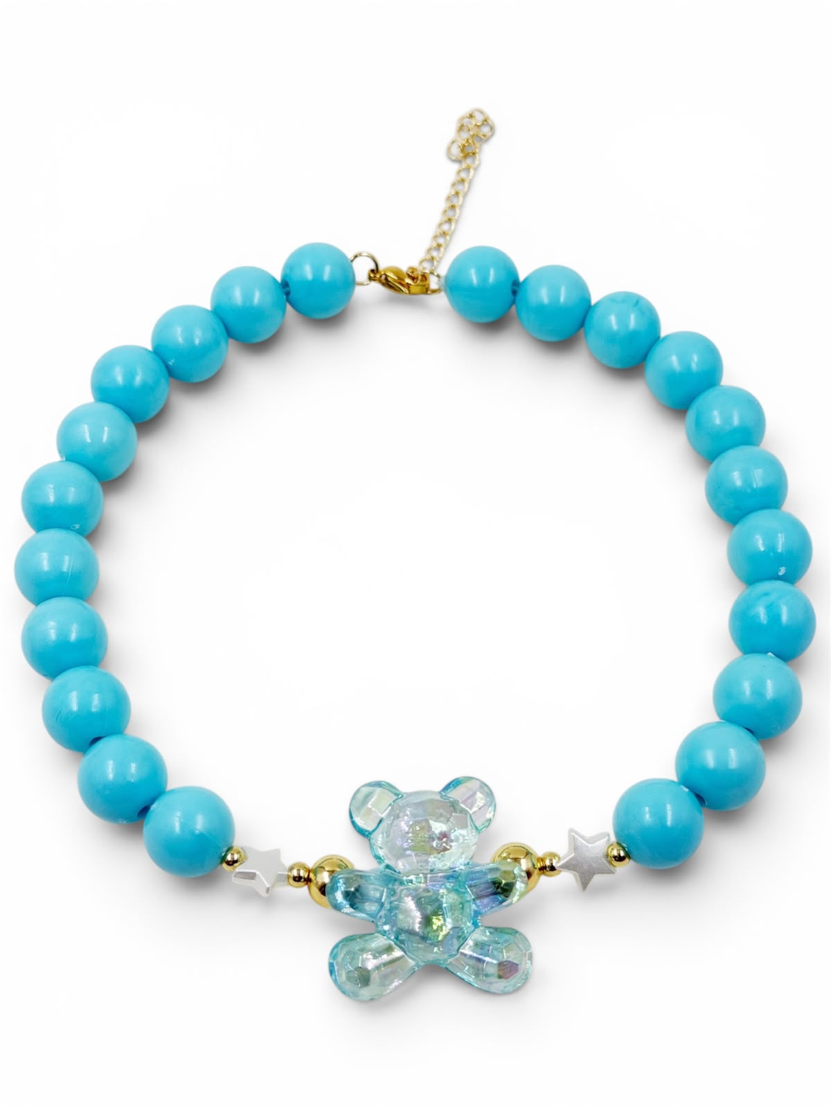 Collar Chunky Osito con diseño de cuentas y dije decorativo de osito, accesorio moderno y ajustable para mujer.