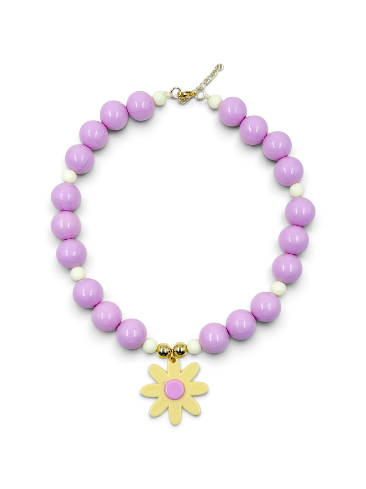 Collar chunky en tonos beige con detalles amarillos y dije de margarita, ideal para un estilo fresco y moderno.