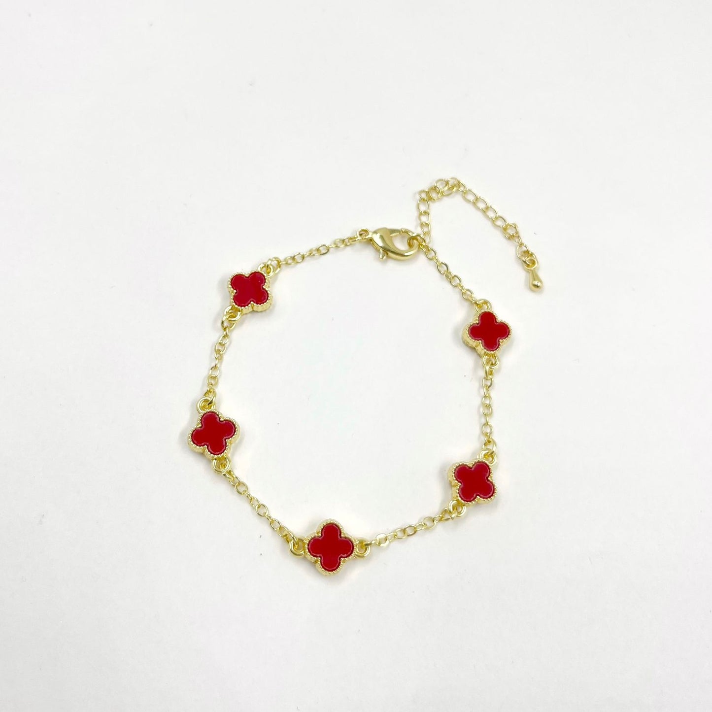 Pulsera Trébol en cadena rodinada con extensión ajustable y broche pico loro en rodio