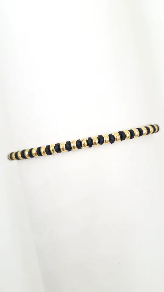 Pulsera Mamba en macramé con balines rodinados y discos fimo planos