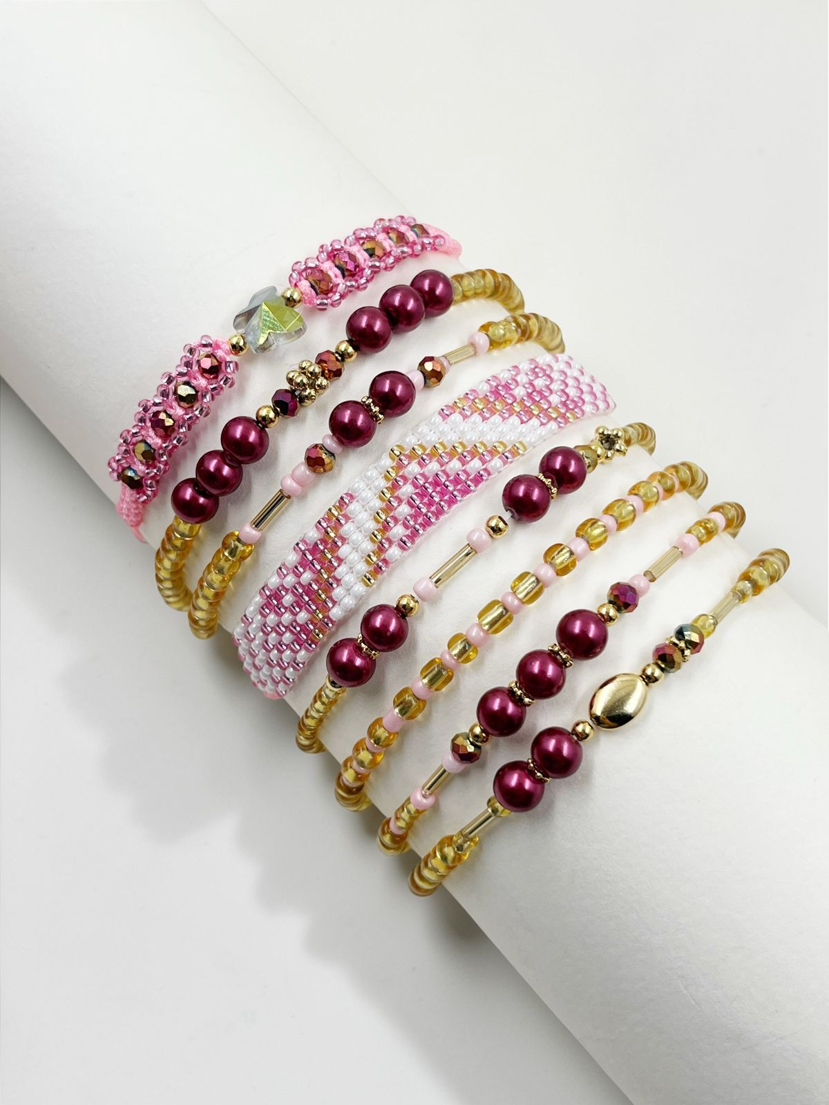 Pulsera Rosa y Vinotinto
